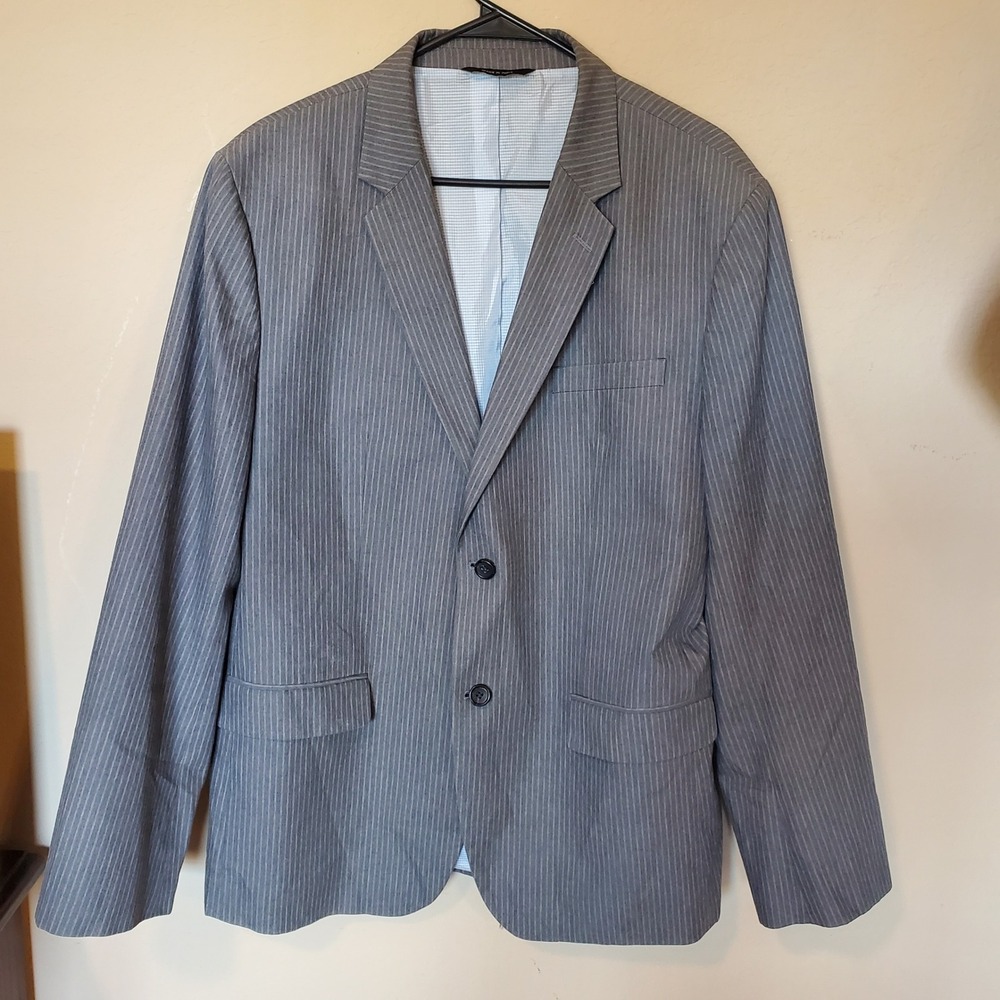 Banana Republic Mens Grey Pinstripe Tailored Slim Fit Cotton Blazer Jacket 46R